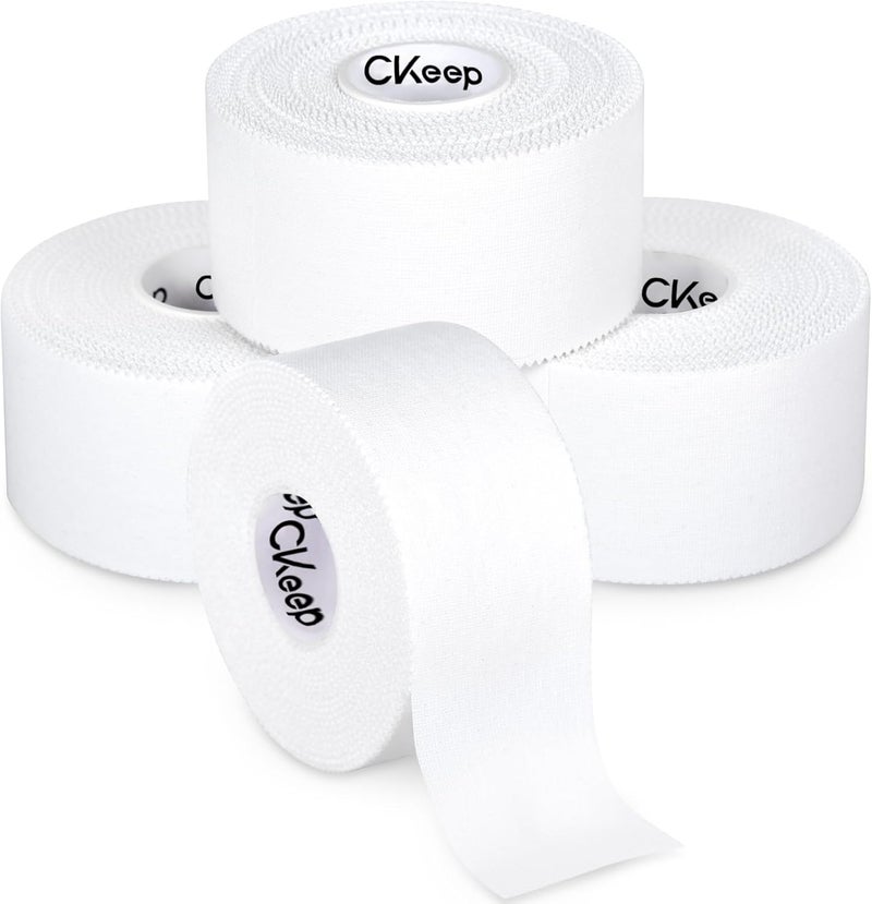 Ckeep Athletic Tape,4 Pack White Sports Tape, Very Sturdy No Glue Residue,Wrist Ankle Tape for Muscle,Climbing,Boxing,Athletes,Baseball Bats,Strains,Sprains,Injuries（1.5 Inches） - Image 1